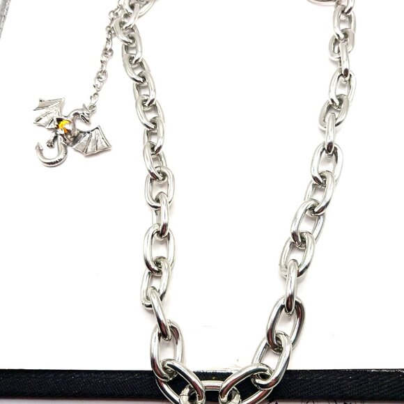Dragon Heavy Metal Single Layer Silver Tone Chain 22 Inches Long - Picture 1 of 8